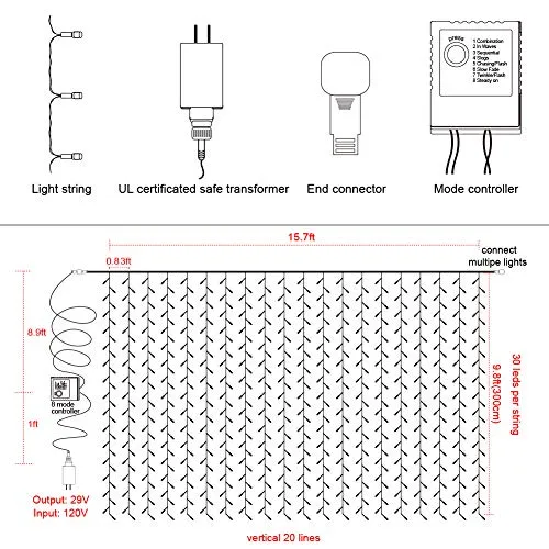 600 LED Window Curtain String Light - Warm White