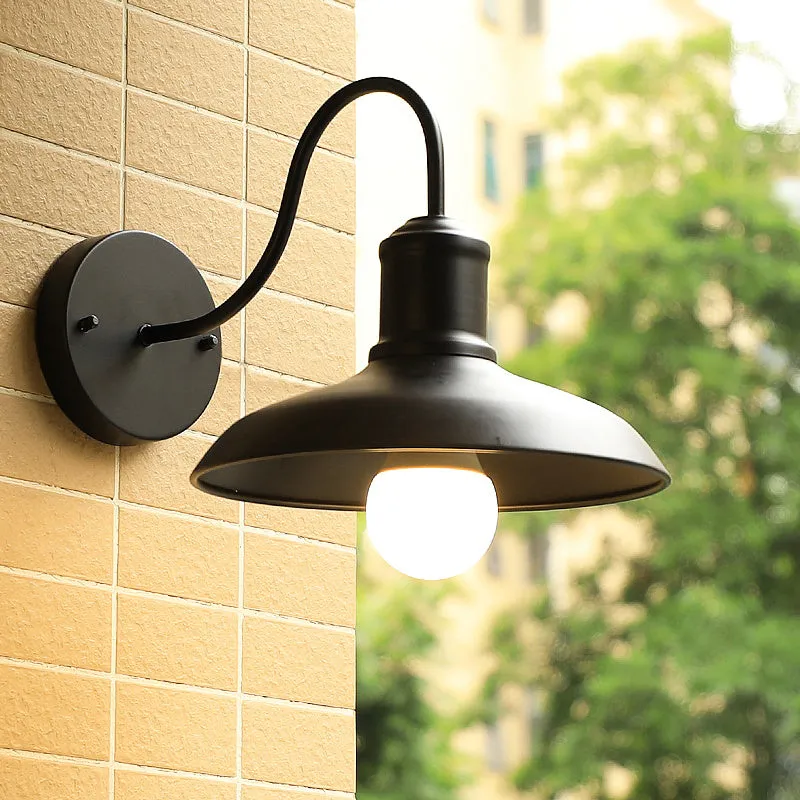 Barn Shade Outdoor Wall Lamp - Industrial Metal Gooseneck Wall Light with 1 Bulb