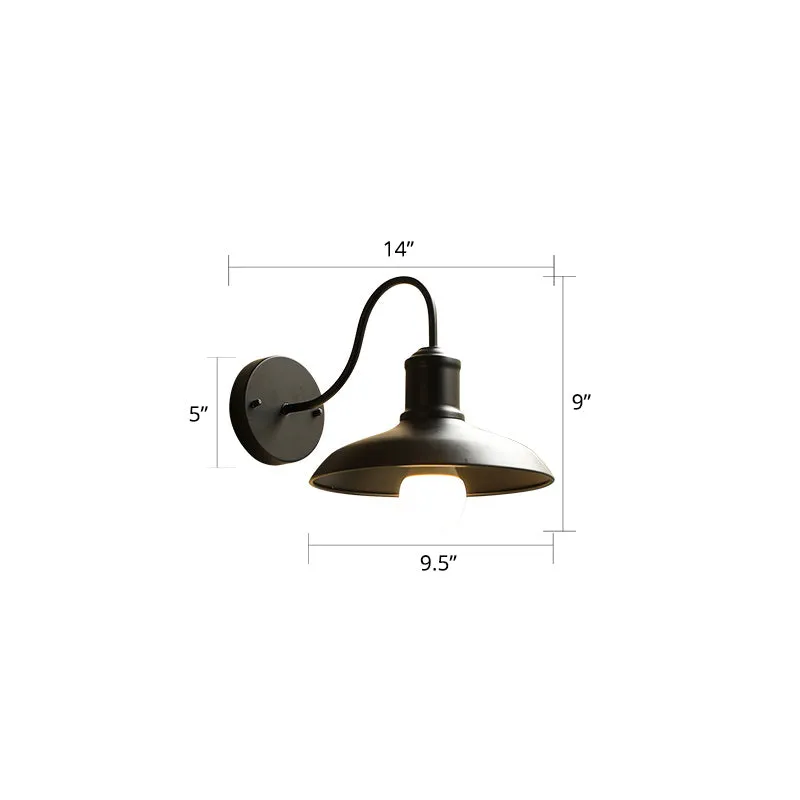 Barn Shade Outdoor Wall Lamp - Industrial Metal Gooseneck Wall Light with 1 Bulb