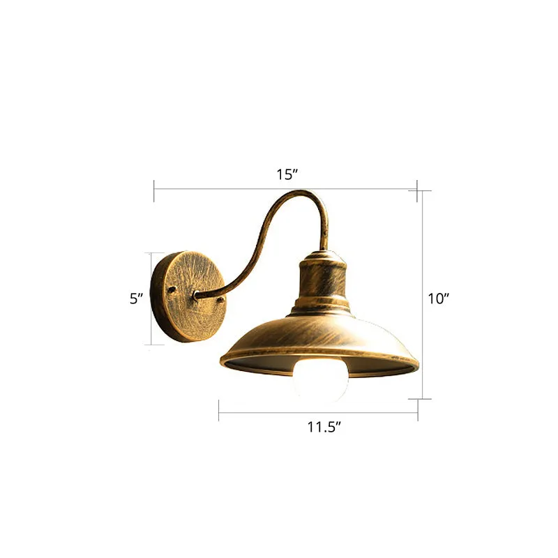 Barn Shade Outdoor Wall Lamp - Industrial Metal Gooseneck Wall Light with 1 Bulb