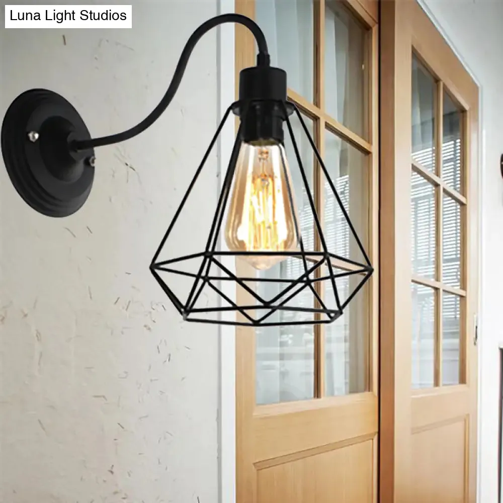 Black Retro Style Metal Diamond/Star Sconce Lamp for Coffee Shop