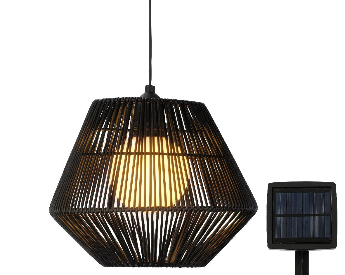 Black Wicker Perkins Solar Pendant Light