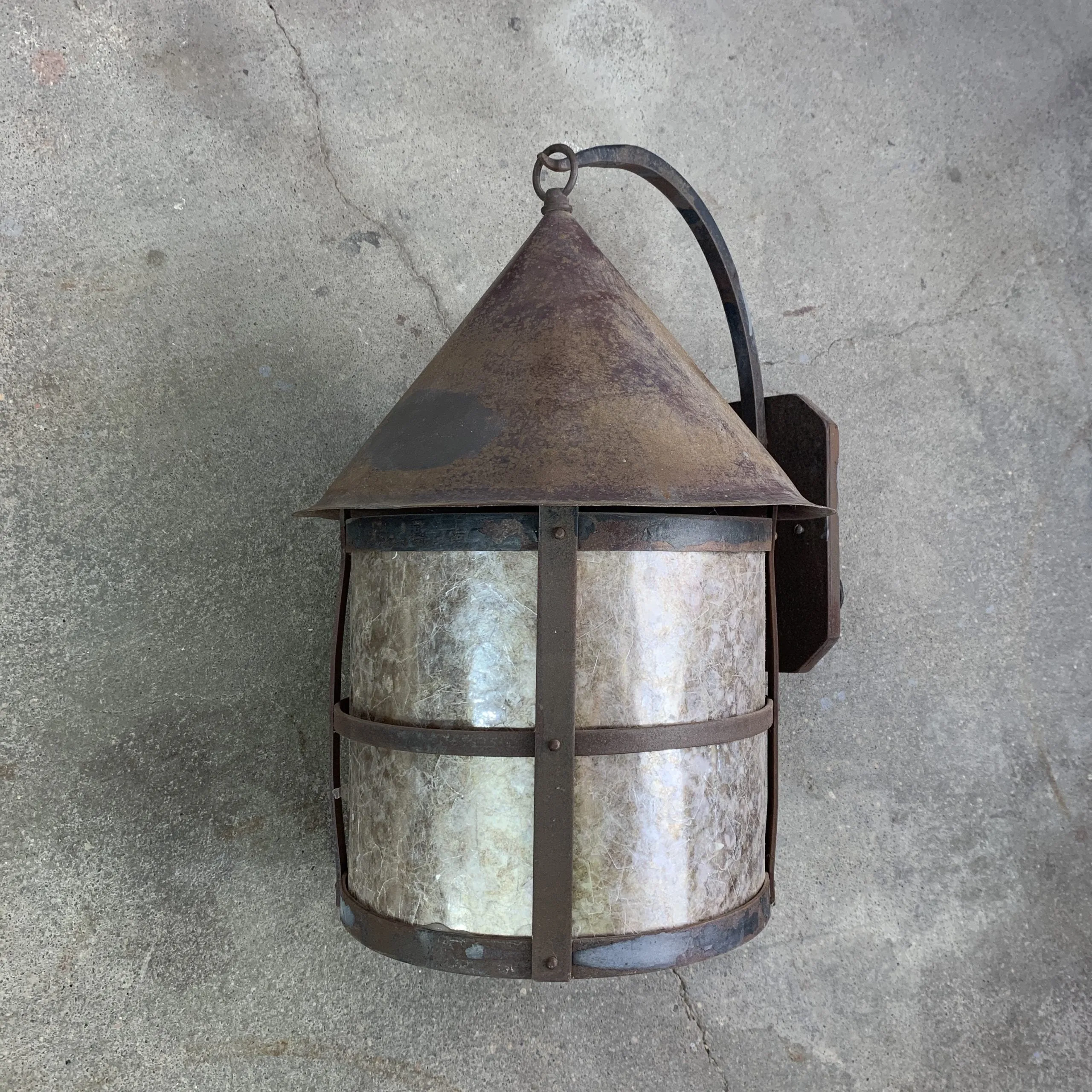 Exterior Wall Lights, Iron and Mica Glass, Rustic
