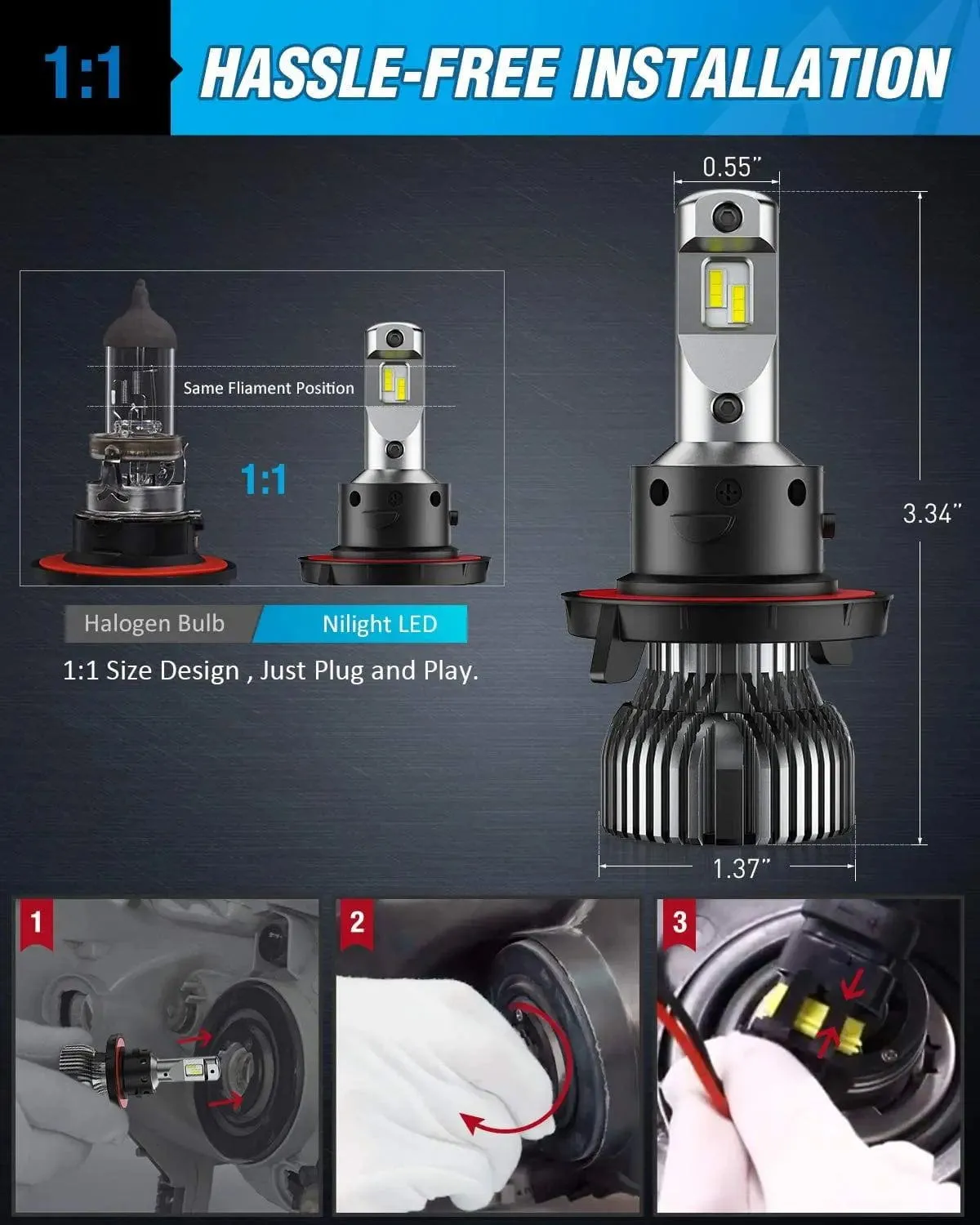 H13/9008 LED Headlight Bulbs E30 Series 70W 14000LM 6500K IP67 | 2 BULBS
