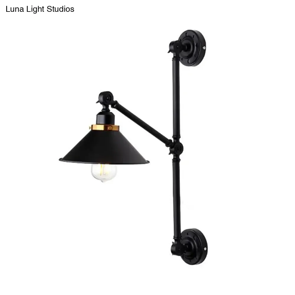 Industrial Metal Wall Lamp: Stylish Barn Shade Sconce Light, Adjustable, 1 Light, Black, 8"/10" Width