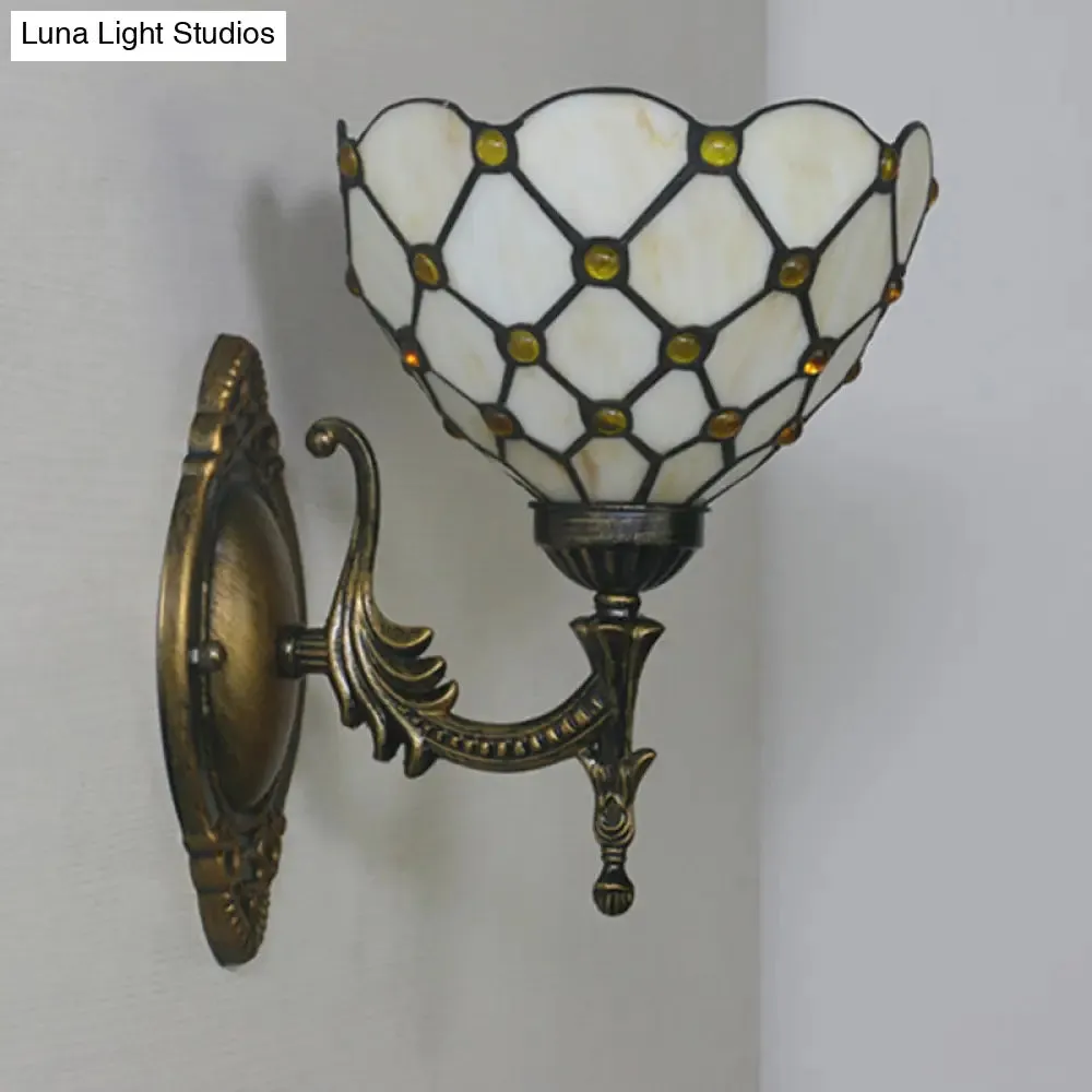 Mediterranean Brass Wall Sconce – Elegant Geometry Cut Glass Shade for Corridor Lighting