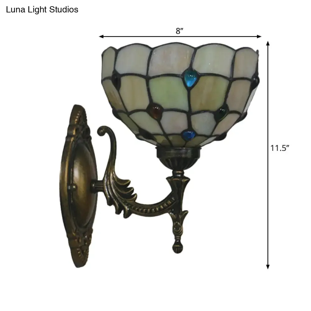 Mediterranean Brass Wall Sconce – Elegant Geometry Cut Glass Shade for Corridor Lighting