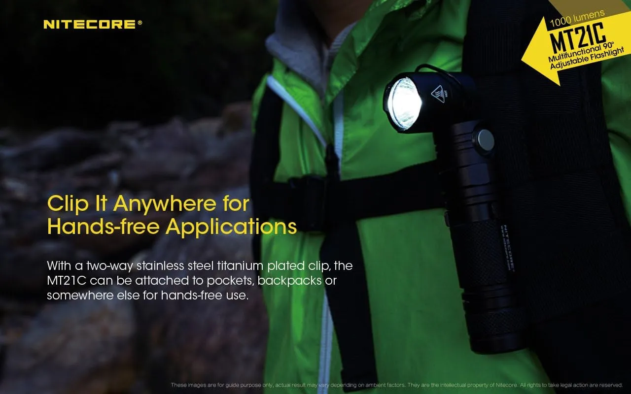 Nitecore MT21C LED Flashlight, 1000 Lumen Right Angle 90 Degree Tiltable Head L-Shape USB Rechargeable with Hard Duty Holster