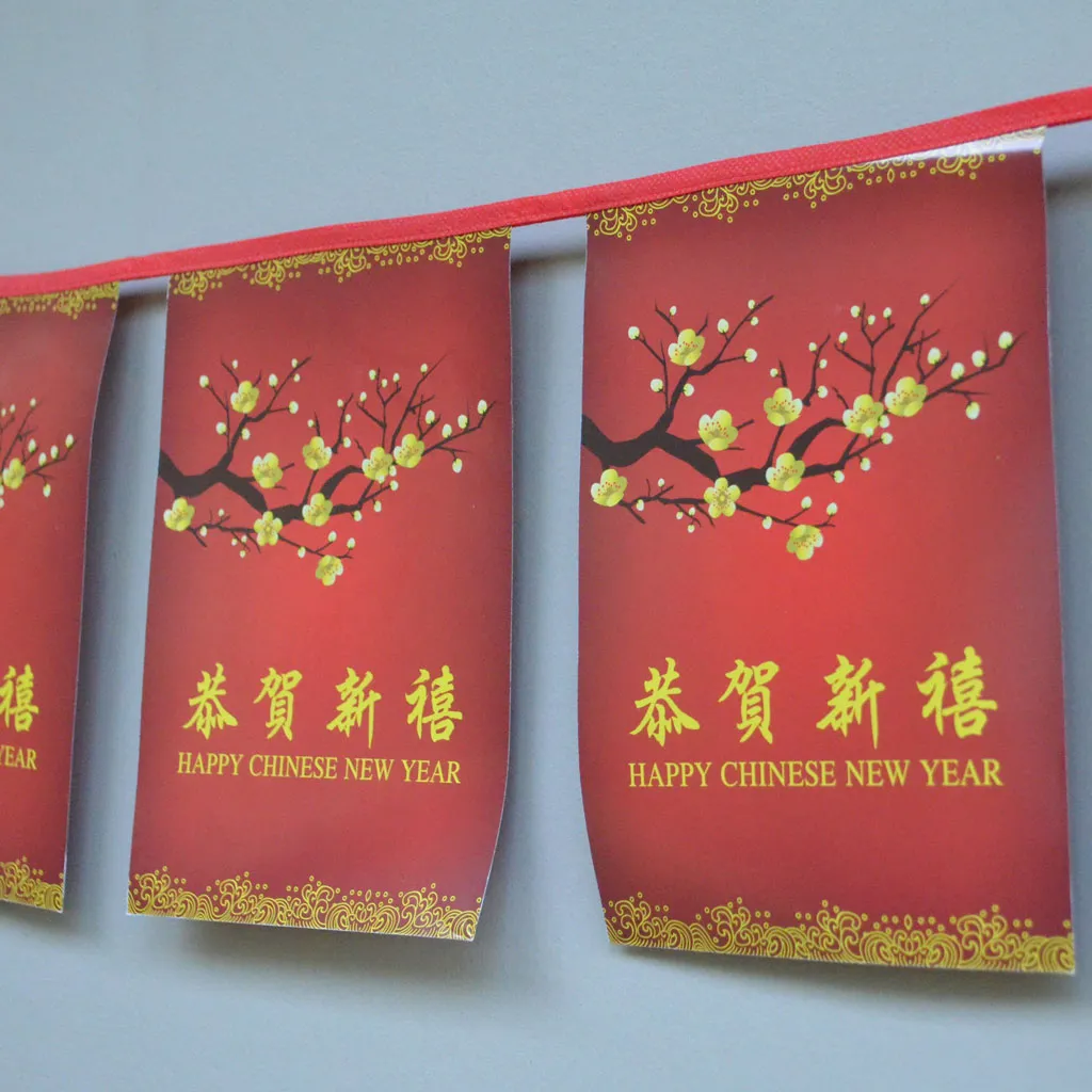 Red & Gold Cherry Blossom - Happy Chinese New Year Bunting 2.2 metres