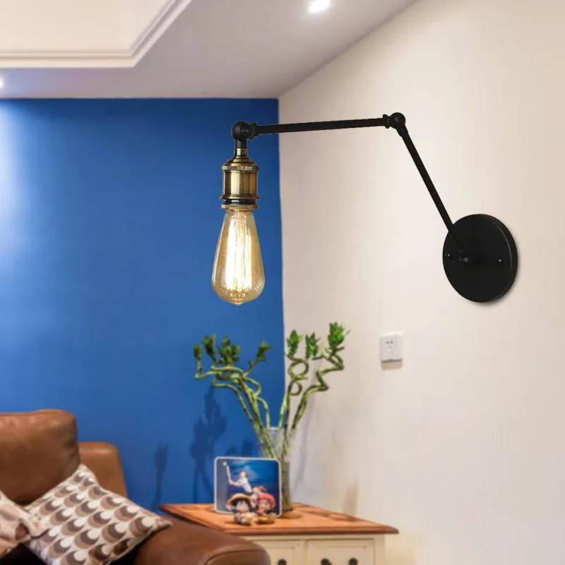 Swing Arm Industrial Sconce Lighting - 1 Light Metallic Wall Lamp in Brass/Black for Living Room