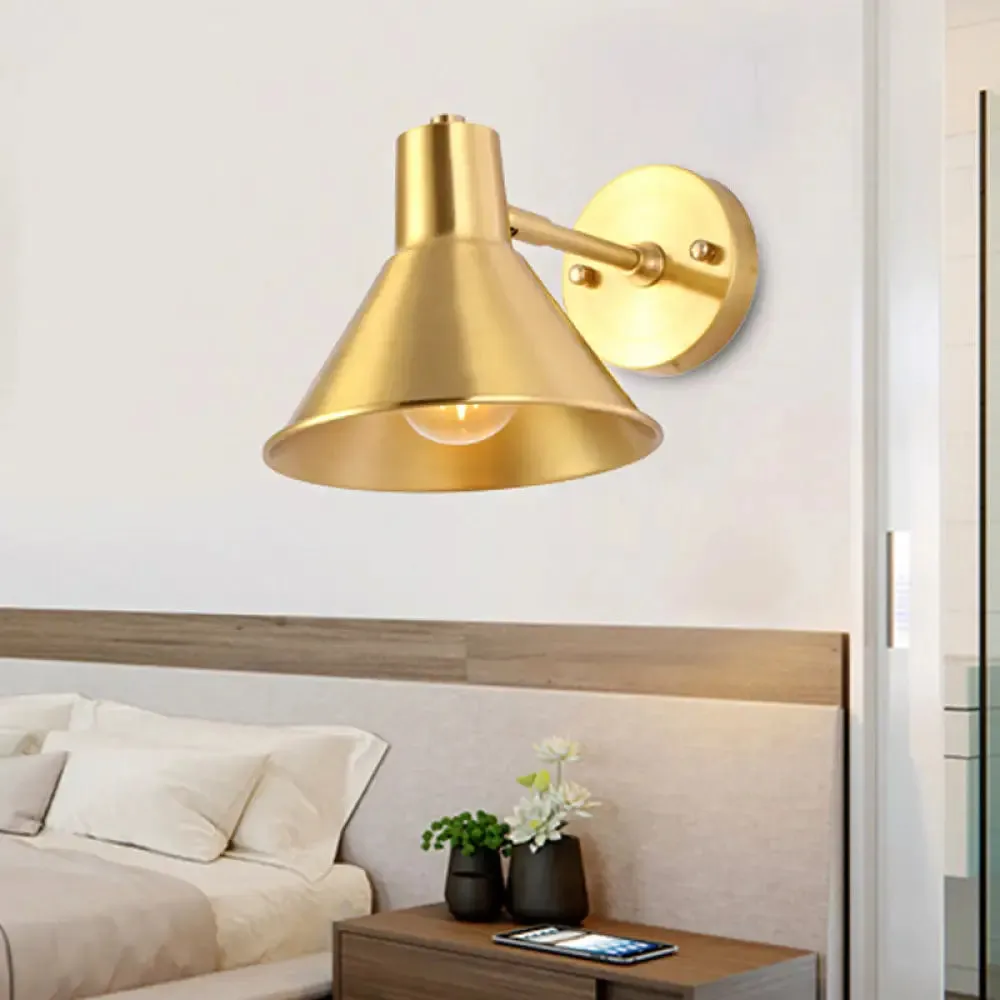 Vintage Brass Flared Wall Sconce Light with Adjustable Arm - Bedroom Wall Lighting