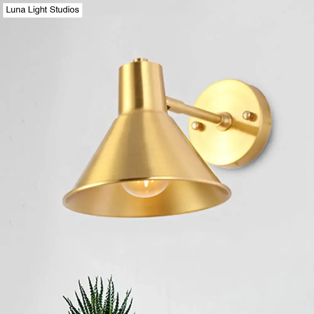 Vintage Brass Flared Wall Sconce Light with Adjustable Arm - Bedroom Wall Lighting