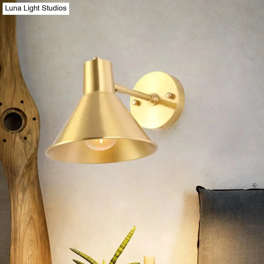 Vintage Brass Flared Wall Sconce Light with Adjustable Arm - Bedroom Wall Lighting