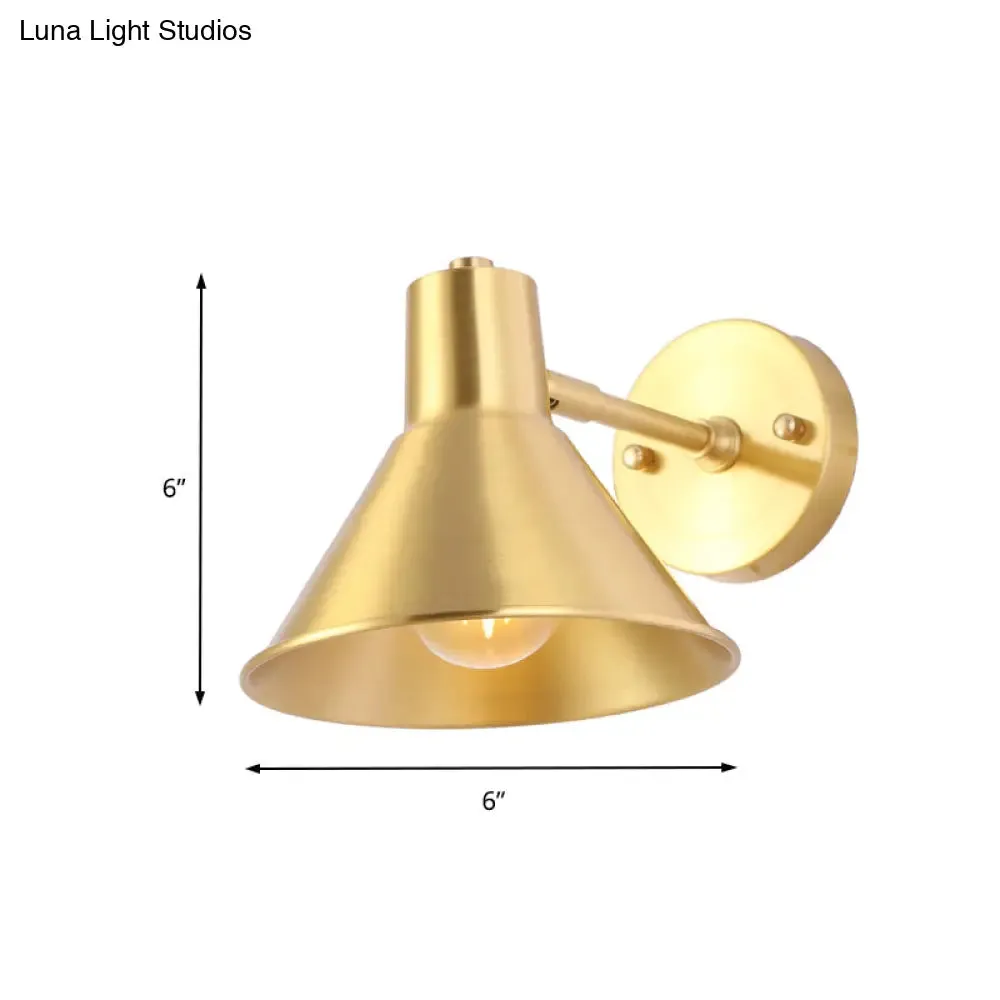 Vintage Brass Flared Wall Sconce Light with Adjustable Arm - Bedroom Wall Lighting