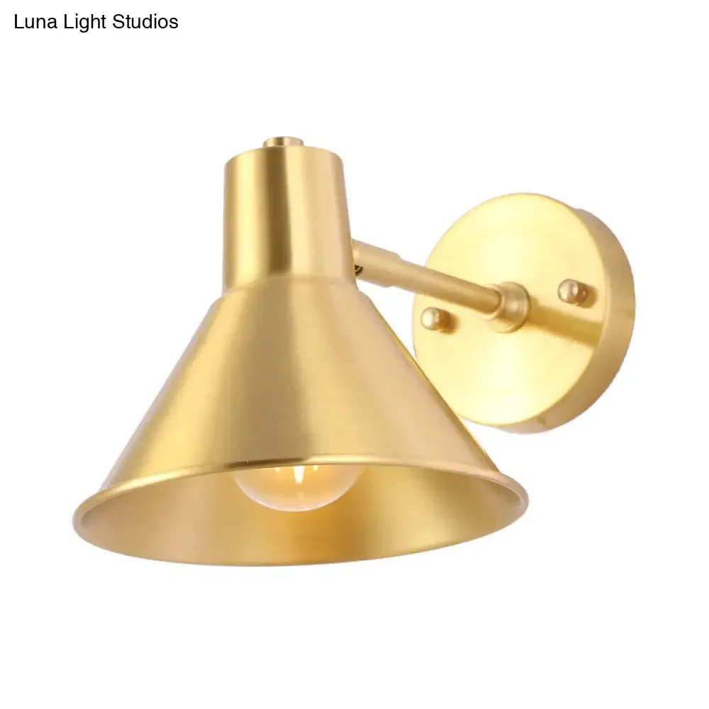 Vintage Brass Flared Wall Sconce Light with Adjustable Arm - Bedroom Wall Lighting