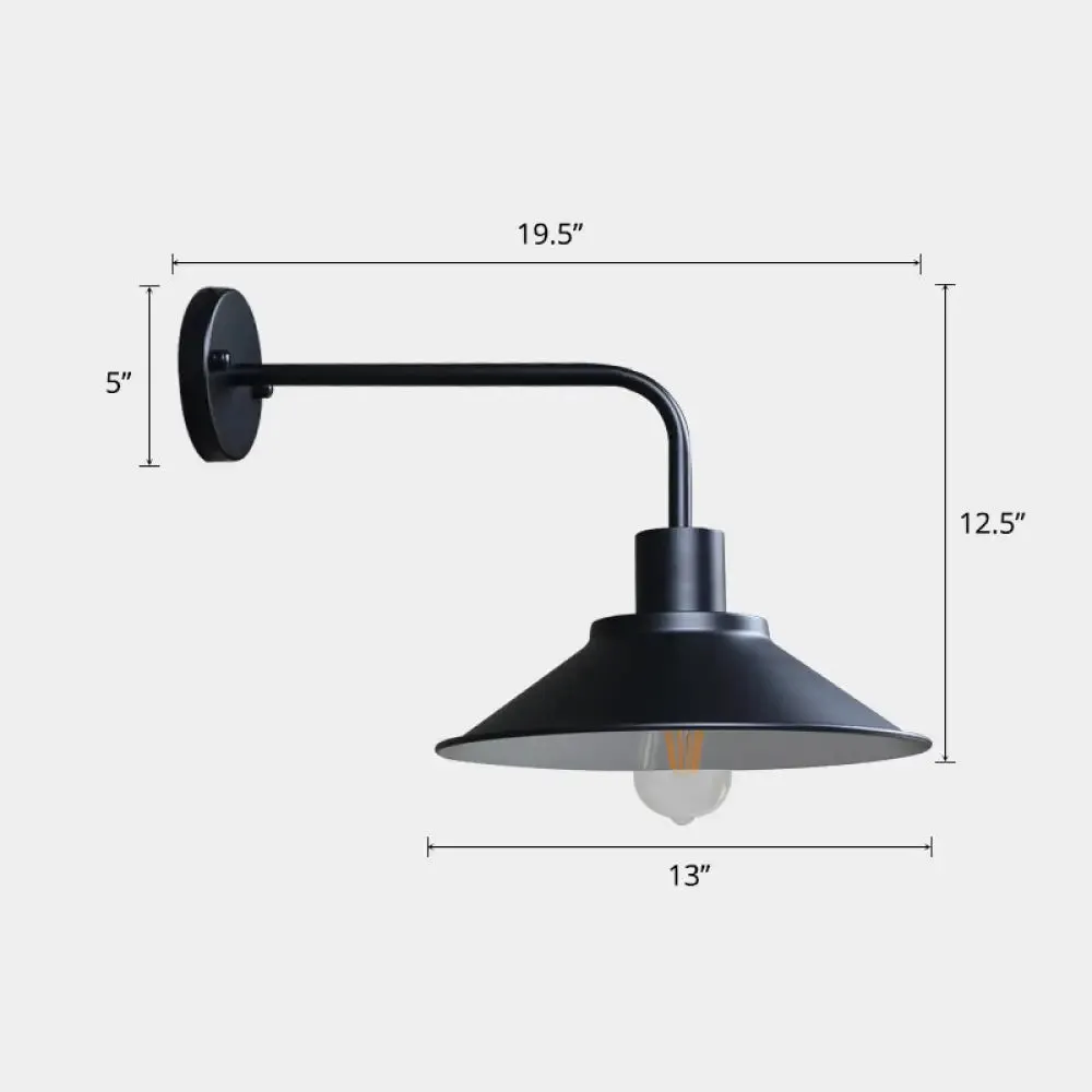 Vintage Conical Wall Mount Outdoor Lighting: Metallic Wall Lamp Fixture with 1 Bulb
