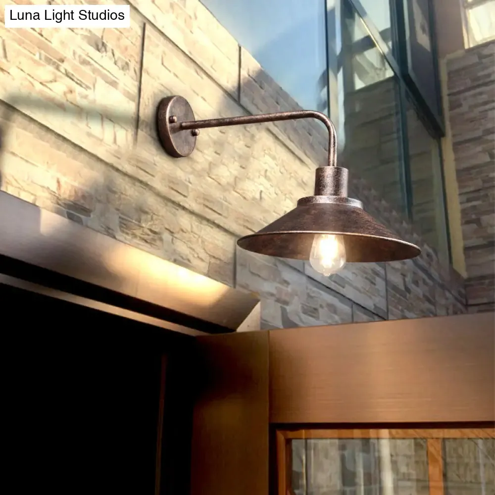 Vintage Conical Wall Mount Outdoor Lighting: Metallic Wall Lamp Fixture with 1 Bulb