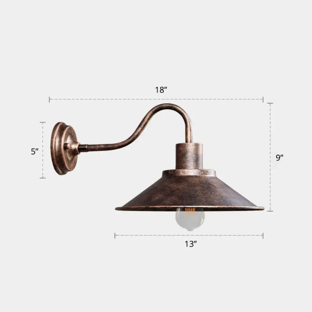 Vintage Conical Wall Mount Outdoor Lighting: Metallic Wall Lamp Fixture with 1 Bulb