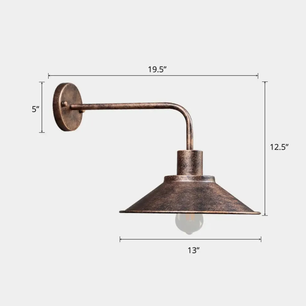 Vintage Conical Wall Mount Outdoor Lighting: Metallic Wall Lamp Fixture with 1 Bulb