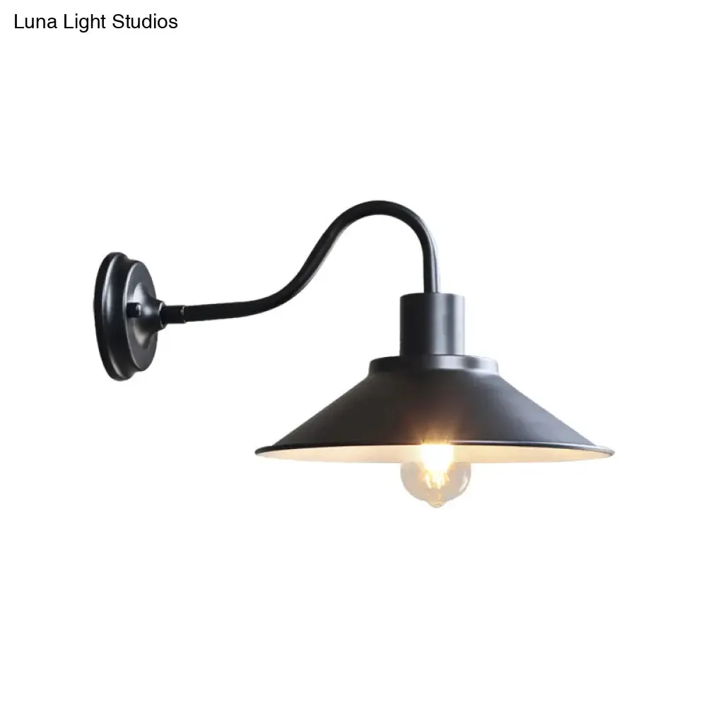 Vintage Conical Wall Mount Outdoor Lighting: Metallic Wall Lamp Fixture with 1 Bulb