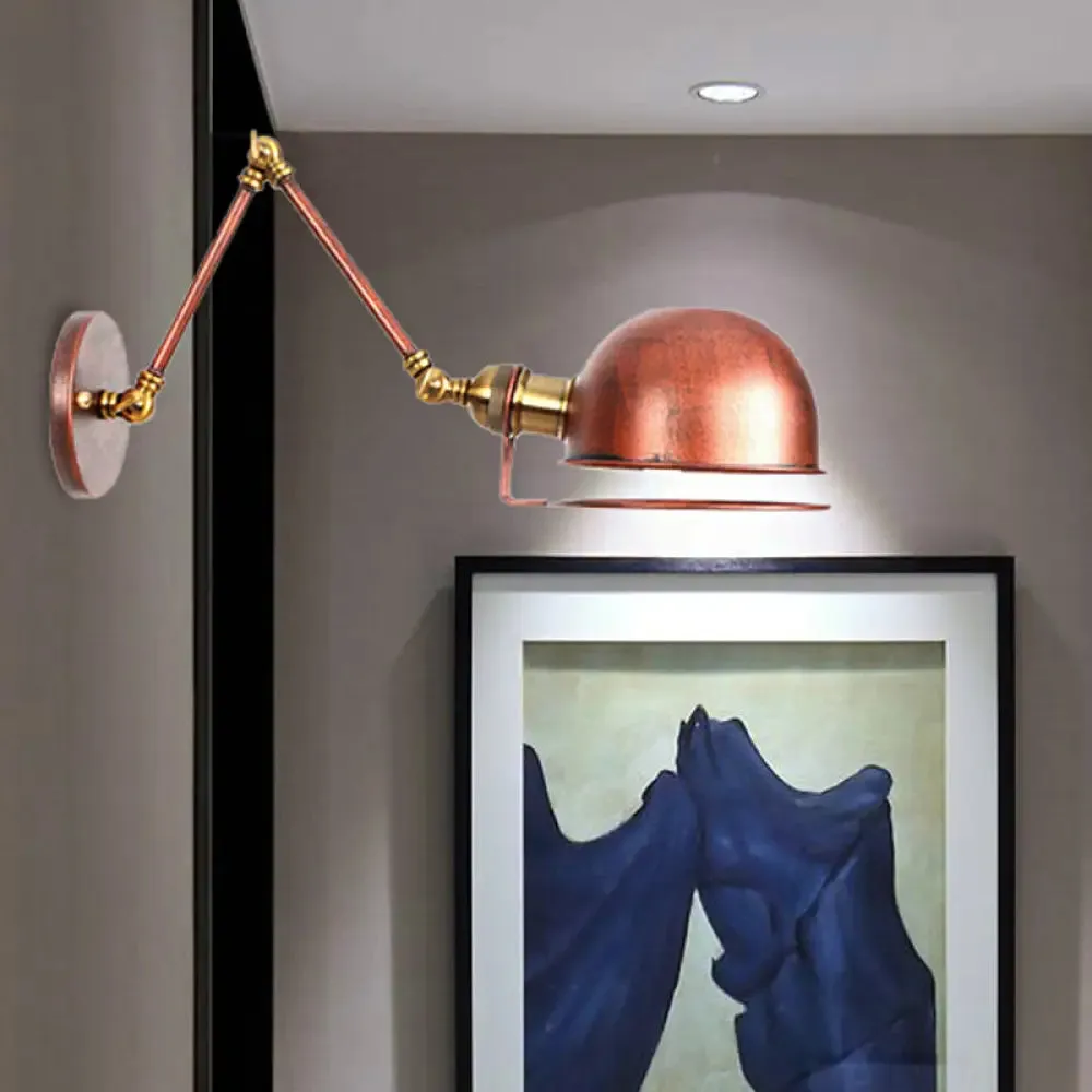 Vintage Style Swing Arm Wall Light with Brass/Copper Finish and Bowl Shade - 1-Light, Wall Mount Design